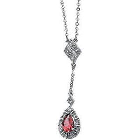 14K White Gold Pink Tourmaline & Diamond Necklacewhite 