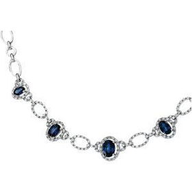 14K White Gold Sapphire & Diamond Necklace - 16 Incheswhite 