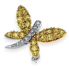 14K White Gold Yellow Rhodium Plated Yellow Sapphire & Diamond Broochwhite 