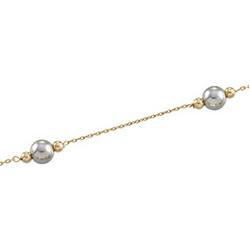 14K Yellow Gold Solid Gold Chain  With White & Yellow Beads - 18 inchesyellow 