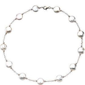 Sterling Silver Freshwater Cultured White Coin Pearl Station Necklacesterling 