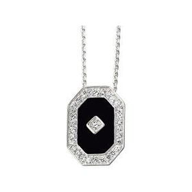 Sterling Silver Onyx & Cubic Zirconia Necklacesterling 