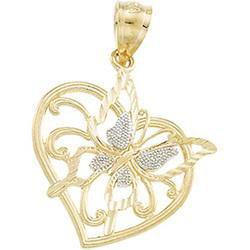 14K Two Tone Gold Heart & Butterfly Pendanttwo 