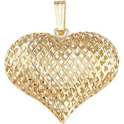 14K Yellow Gold Diamond Cut Mesh Puffed Heart Pendantyellow 