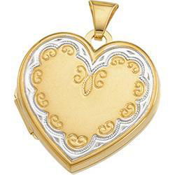 14K Two Tone Gold Scallop Border Heart Pendanttwo 