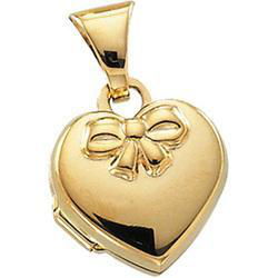 14K Yellow Gold Heart Embossed Bow Locketyellow 