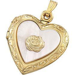 14K Yellow Gold Heart Locket With Roseyellow 