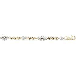 14K Yellow Gold Rope With White Mirror Bead & Heart - 10 inchesyellow 