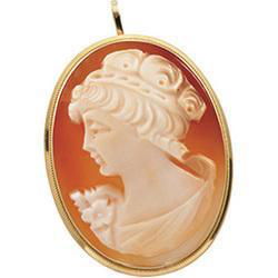 14K Yellow Gold Cornelian Shell Cameo Brooch/Pendantyellow 