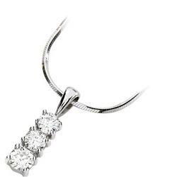 14K White Gold Created Moissanite 3 Stone Pendantwhite 