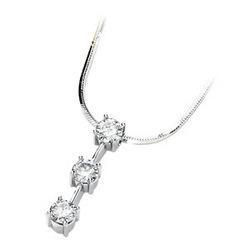 14K White Gold Created Moissanite 3 Stone Pendant Slide On 16 Inch Diamond Cut Snake Chainwhite 