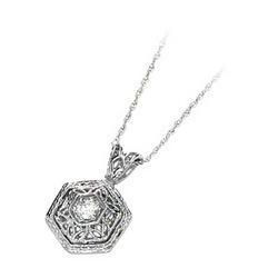 14K White Gold Created Moissanite Filigree Pendantwhite 