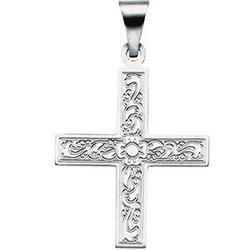 14K White Gold Greek Ornate Design Cross Pendantwhite 