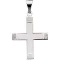 14K White Gold Greek Cross Pendant With Lineswhite 