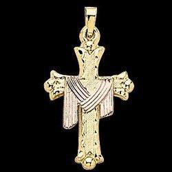 14K Yellow Gold Robe Rose Cross Pendantyellow 