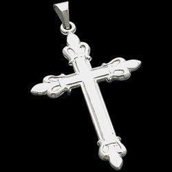 14K White Gold Fleur De Lis Design Cross Pendantwhite 