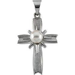 14K White Gold Cross Pendant With Dovewhite 