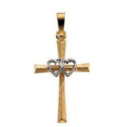 14K Two Tone Gold Double Heart Cross Pendanttwo 