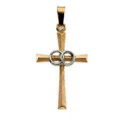 14K Two Tone Gold Cross Pendant With Wedding Bandstwo 