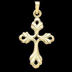 14K Yellow Gold Cross Pendant W/Designyellow 