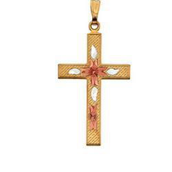 14K Three Tone Gold Cross Pendanttone 