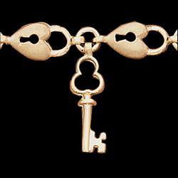 14K Yellow Gold Teen Heart & Key Bracelet - 6 inchesyellow 