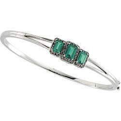 14K White Gold Chatham Created Emerald & Diamond Braceletwhite 