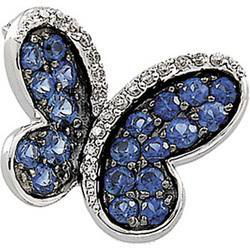 14K White Gold Black Rhodium Plated Blue Sapphire & Diamond Broochwhite 