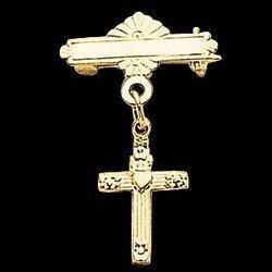 14K Yellow Gold Cross & Heart Baptismal Pinyellow 