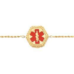 14K Yellow Gold Medical Id Bracelet/Red Enamel - 7 inchesyellow 