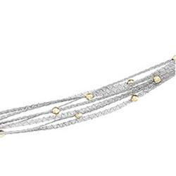 14K White Gold 7 Strand Mesh Chain With Yellow Gold Diamond Cut Beads - 7 1/2 incheswhite 