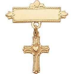 14K Yellow Gold Cross & Heart Baptismal Pinyellow 