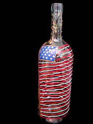 America's Flag Design - Hand Painted -  Wine Bottle with Hand Painted Stopperamerica 