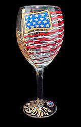 America's Flag Design - Hand Painted -  Grande Wine - 16 oz..america 