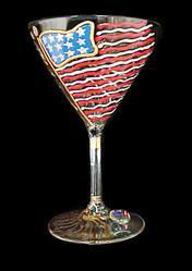 America's Flag Design - Hand Painted -  Martini - 7.5 oz.america 
