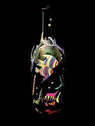 Angel Fish Design - Hand Painted - Wine Bottle with Hand Painted Stopperangel 