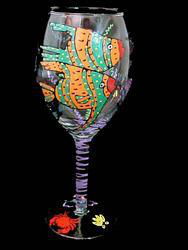 Angel Fish Design - Hand Painted - Grande Wine -16 oz.angel 