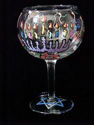 Hanukkah Happiness Design - Hand Painted -Goblet - 12.5 oz.hanukkah 