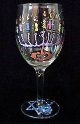 Hanukkah Happiness Design - Hand Painted -Grande Wine -16 oz.hanukkah 
