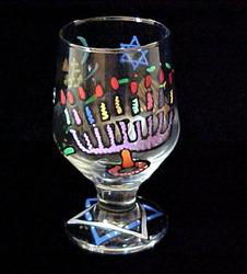 Hanukkah Happiness Design - Hand Painted -High Ball - All Purpose Glass - 10.5 oz.hanukkah 