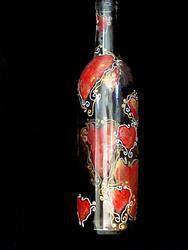 Hearts of Fire Design - Hand Painted - Wine Bottle with Hand Painted Stopperhearts 