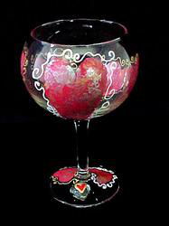 Hearts of Fire Design - Hand Painted - Goblet - 12.5 oz.hearts 