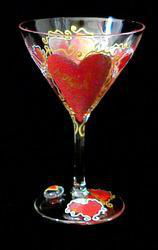 Hearts of Fire Design - Hand Painted - Martini - 7.5 oz.hearts 
