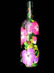 Hibiscus Design - Hand Painted - Wine Bottle with Hand Painted Stopperhibiscus 
