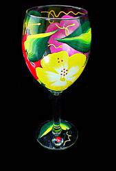 Hibiscus Design - Hand Painted - Grande Wine - 16 oz..hibiscus 