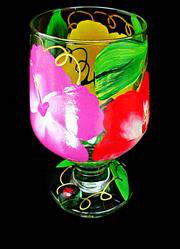 Hibiscus Design - Hand Painted - High Ball - All Purpose Glass - 10.5 oz.hibiscus 
