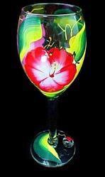 Hibiscus Design - Hand Painted - Wine Glass - 8 oz..hibiscus 