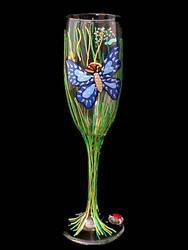 Butterfly Meadow Design - Hand Painted - Flute - 6 oz.butterfly 