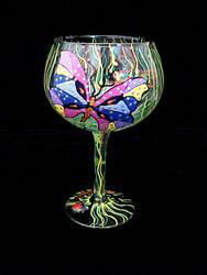 Butterfly Meadow Design - Hand Painted - Grande Goblet - 17.5 oz..butterfly 