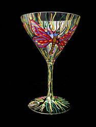 Butterfly Meadow Design - Hand Painted - Martini - 7.5 oz.butterfly 